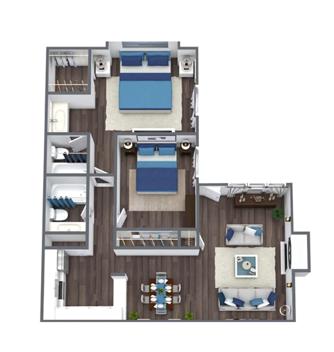 Floor plan for 2 beds, 2 baths, 1056 sqft